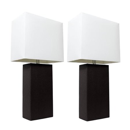 ALL THE RAGES Alltherages LC2000-BLK-2PK Elegant Designs Modern Leather Table Lamp with White Fabric Shade - Black; Pack of 2 LC2000-BLK-2PK